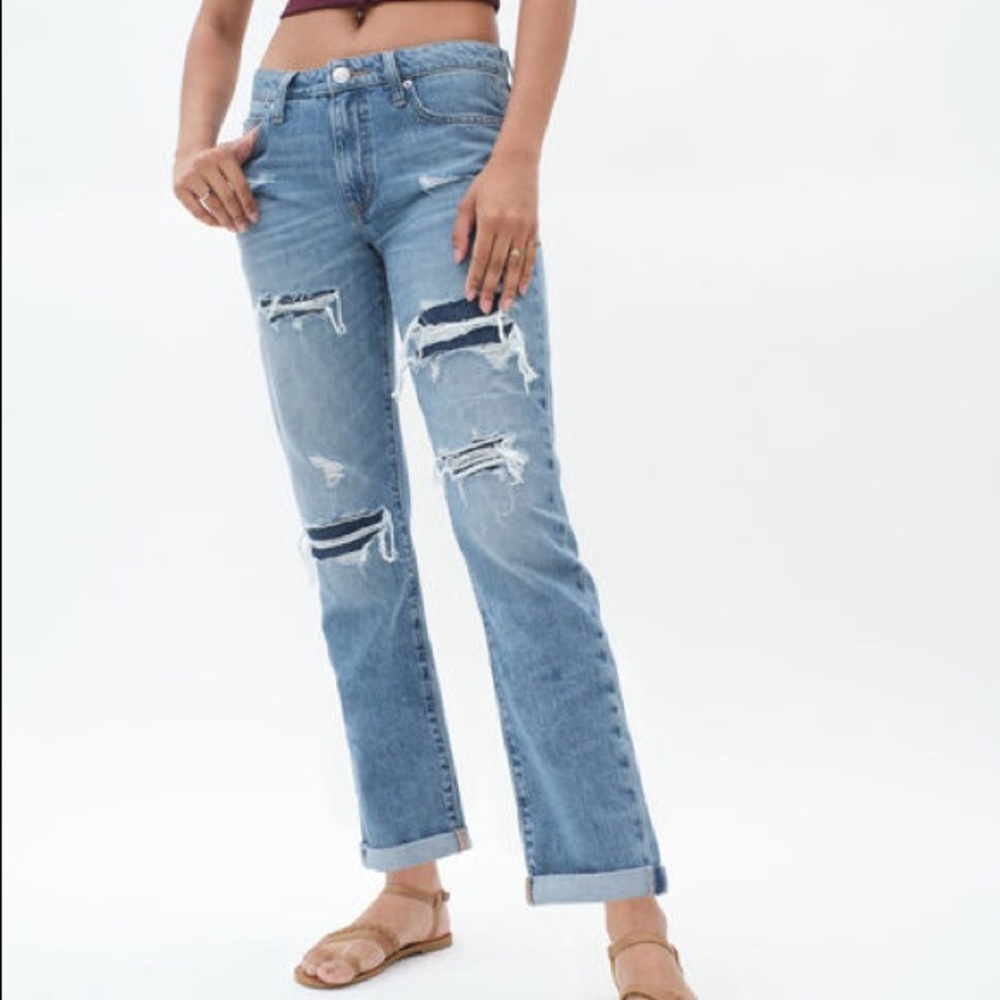 Medium Wash Distressed Boyfriend Jeans
